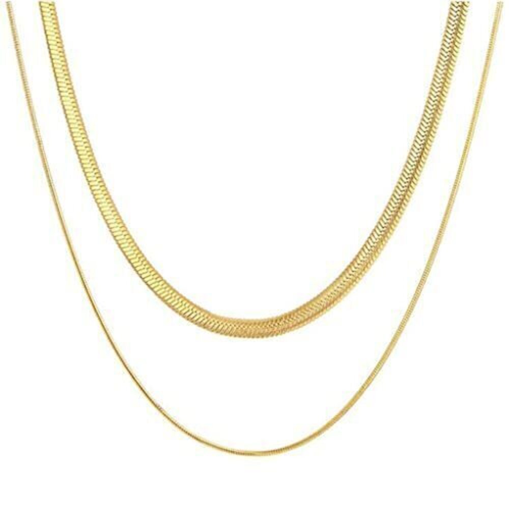 7633 Layered Gold Necklace Trendy 18K Gold Plated Double Snake Chain Choker